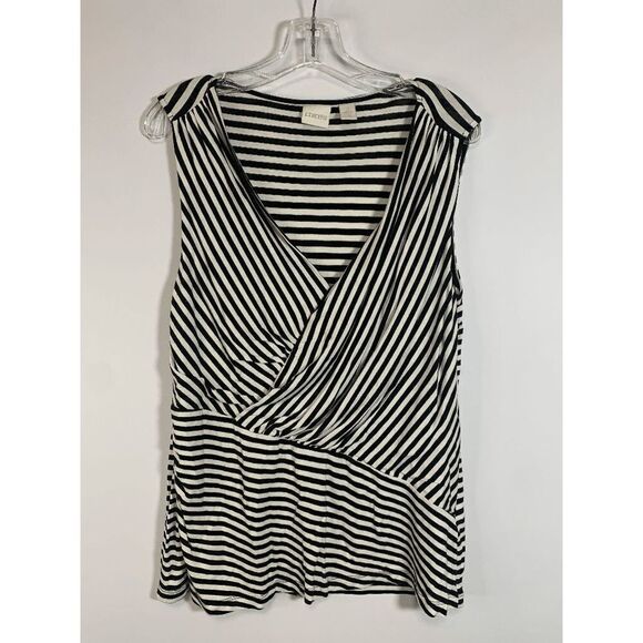 Chicos Women's Cross Over Front Blouse Striped Blue Top Angled Hem Size 2 - Picture 1 of 6